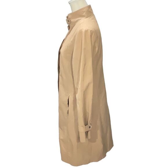 John Lewis Beige Trench Coat Mock Neck Hidden Buttons Pockets Lined Size 12 - Picture 4 of 9